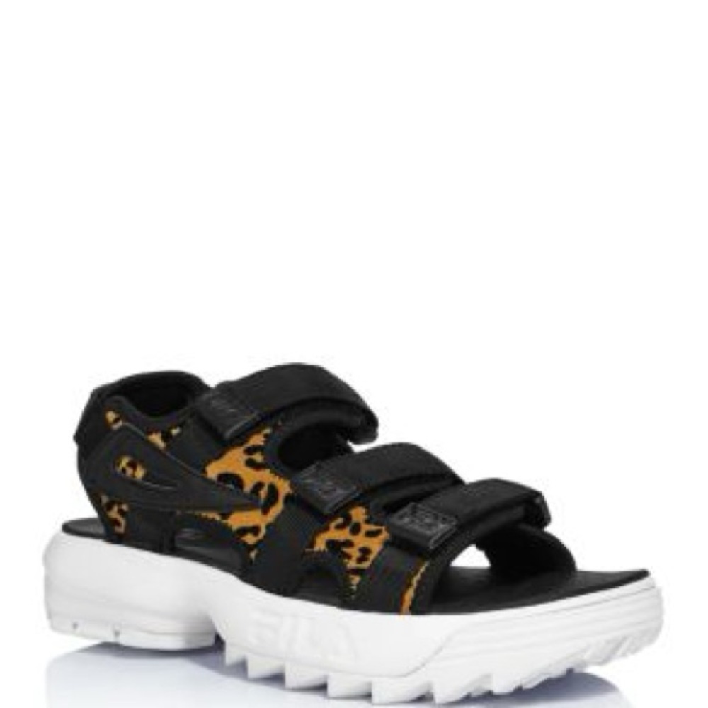 FILA disruptor Black and cheetah chunky platform sandals SZ 5
